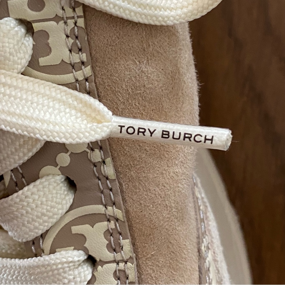 Tory Burch T Monogram Good Luck Trainer Sneakers Beige 8.5 - Picture 8 of 11